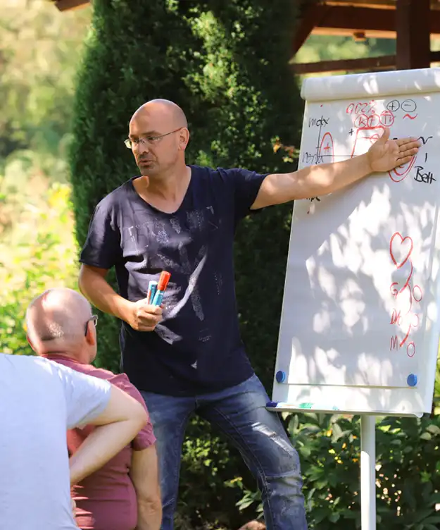 Mann am Flipchart in der Resilienz-Trainer-AUsbildung
