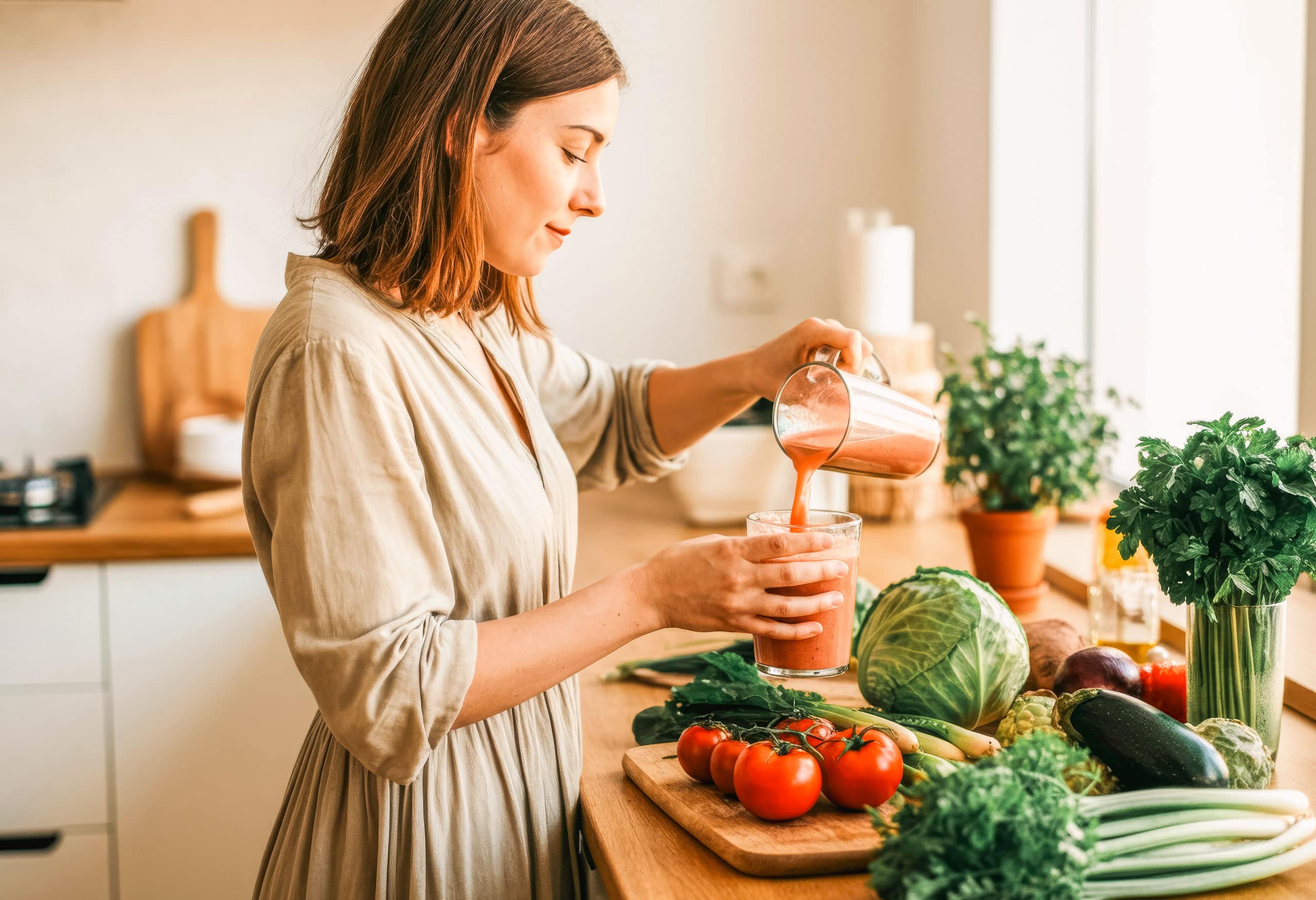 Eine basische Ernährung ist reich an Gemüse, Obst, Kräutern und Pflanzenölen. Ideal z.B. für Rezepte wie Smoothies.